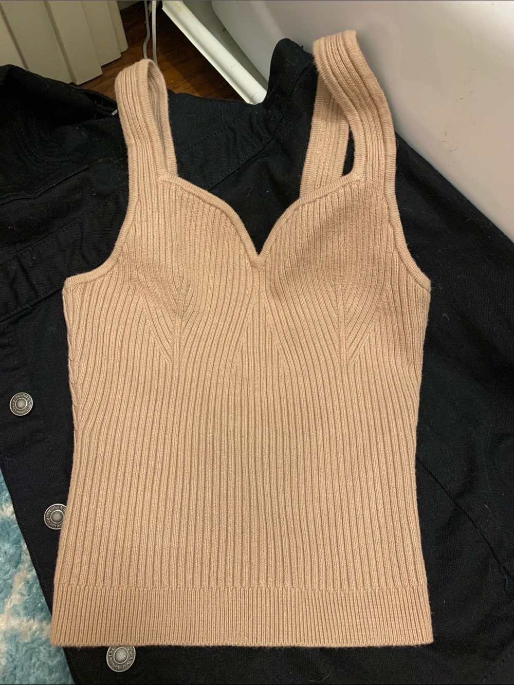 Abercrombie & Fitch Ribbed Knit Tank Top in Tan